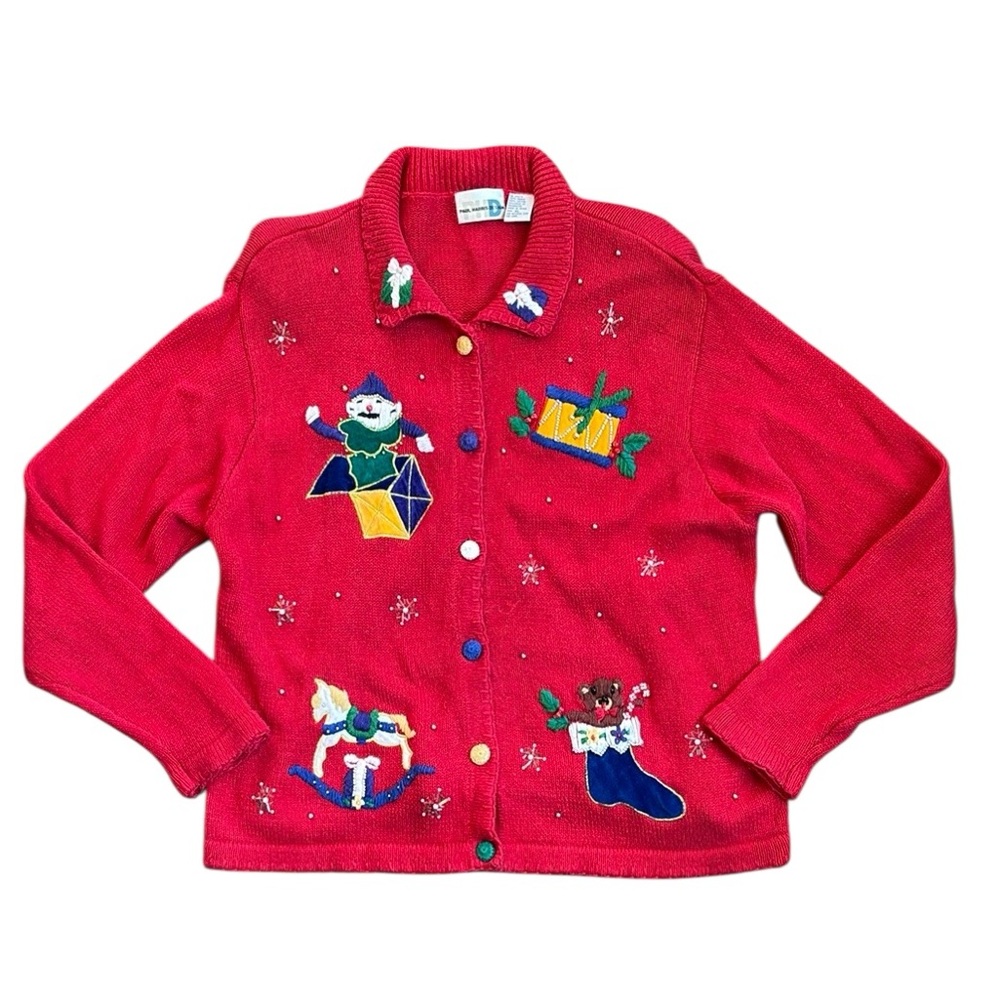 Vintage Christmas Sweater Paul Harris Designs Women’s XL Red Beaded Holiday